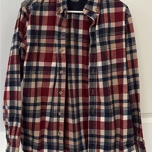 Classic Plaid Button-Down Shirt - Red, Blue, and Tan